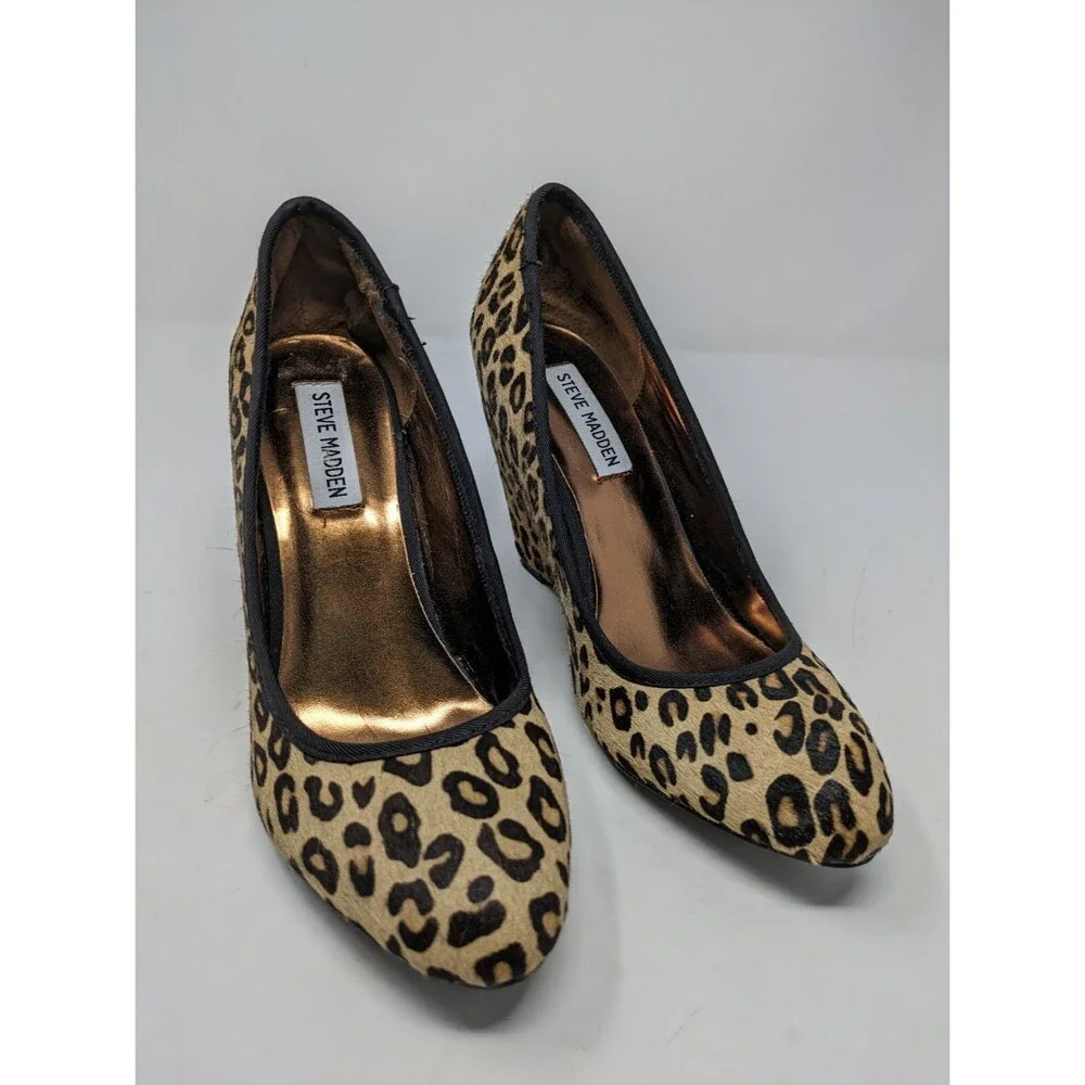 Steve Madden Selena Leopard Print Calf Hair Wedges Mob Wife Size 8M